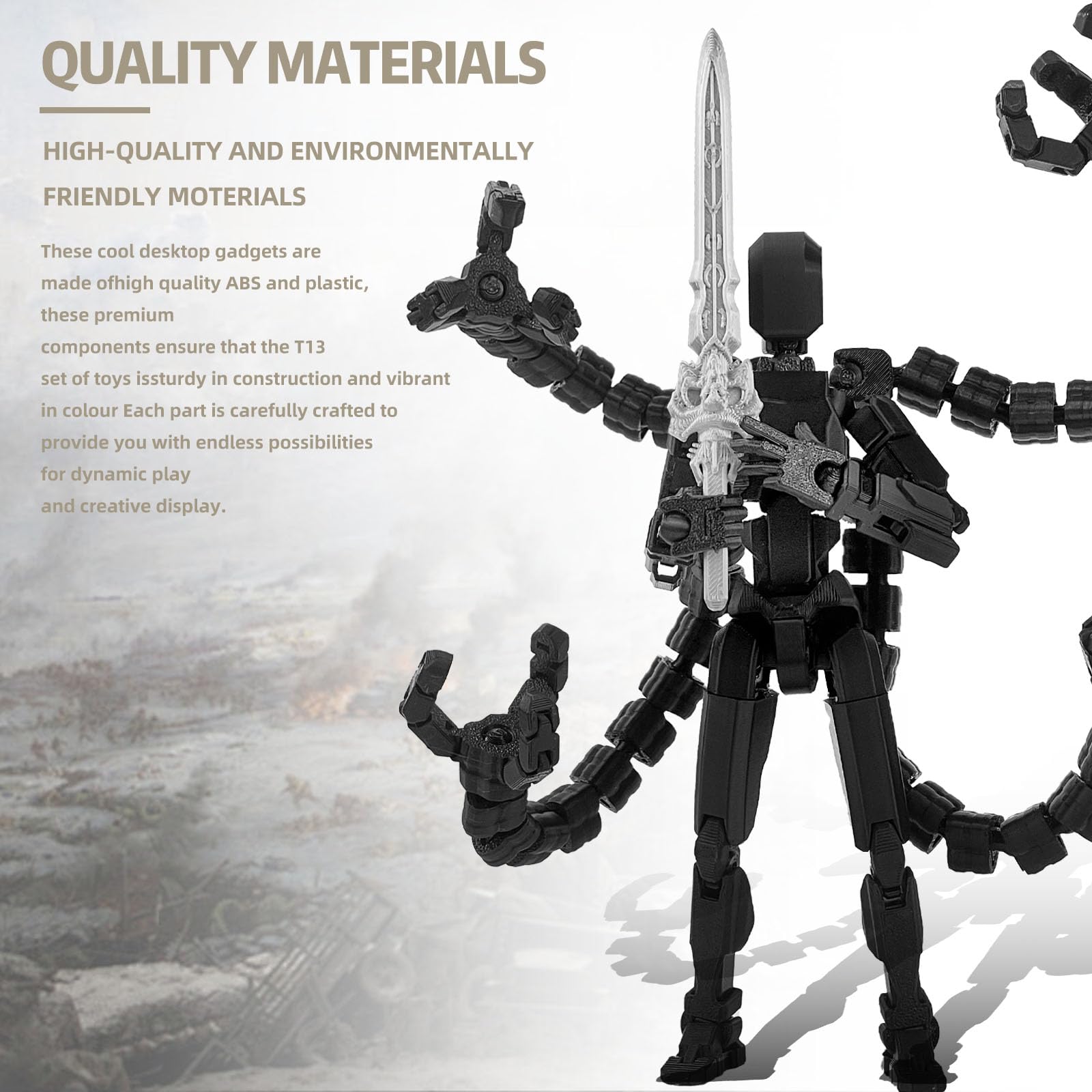 PkghoKids T13 Fully Jointed Action Figure with 3 Hand Types and 5 Weapons, 3D Printed PETG, Already Assembled