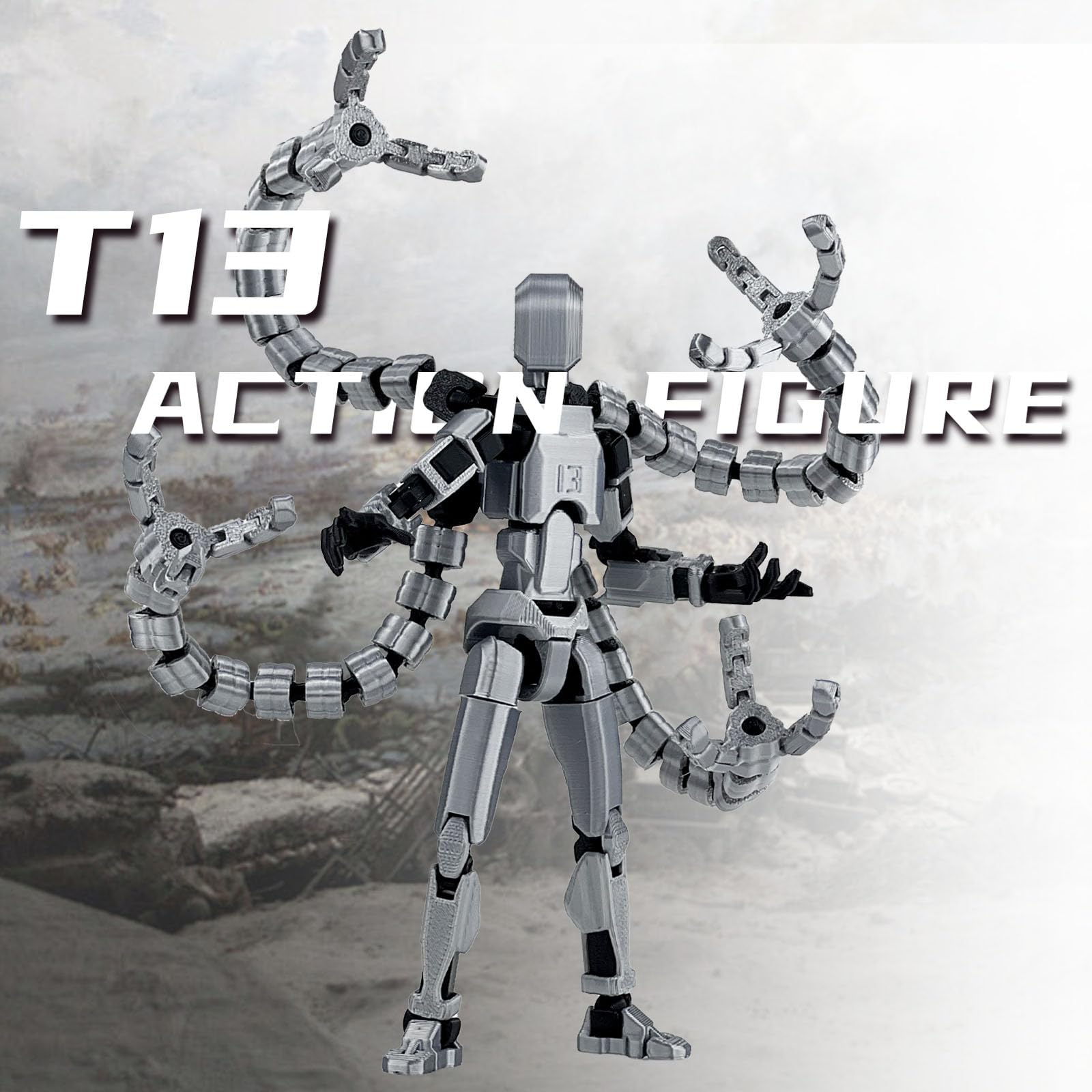 PkghoKids T13 Fully Jointed Action Figure with 3 Hand Types and 5 Weapons, 3D Printed PETG, Already Assembled