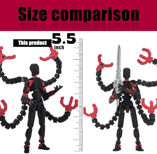 PkghoKids T13 Pre-Assembled Action Figure - 5.5inch Fully Jointed Black Red with 3 Hands and 5 Weapons