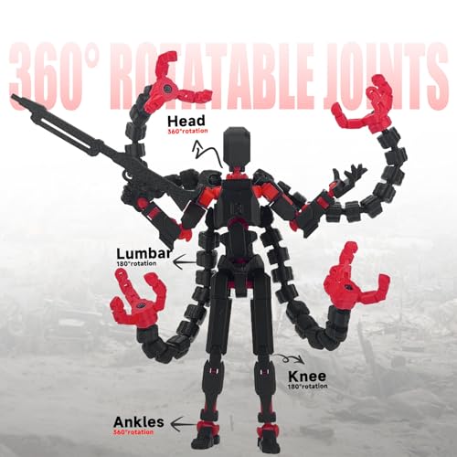 PkghoKids T13 Pre-Assembled Action Figure - 5.5inch Fully Jointed Black Red with 3 Hands and 5 Weapons