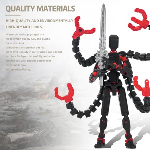 PkghoKids T13 Pre-Assembled Action Figure - 5.5inch Fully Jointed Black Red with 3 Hands and 5 Weapons