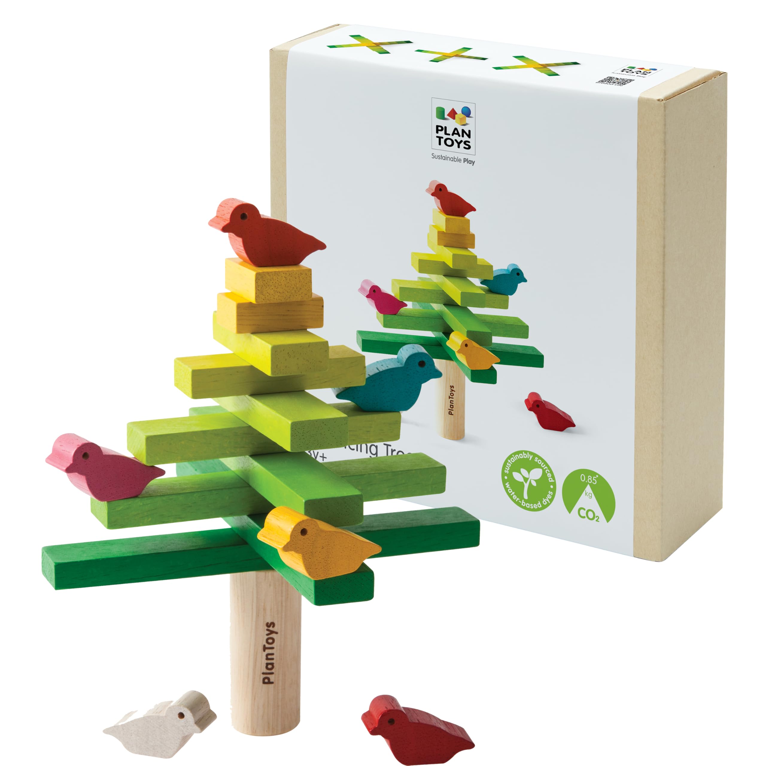 PlanToys Wooden Balancing Tree Game – Montessori Stacking Toy with Birds for Fine Motor Skills