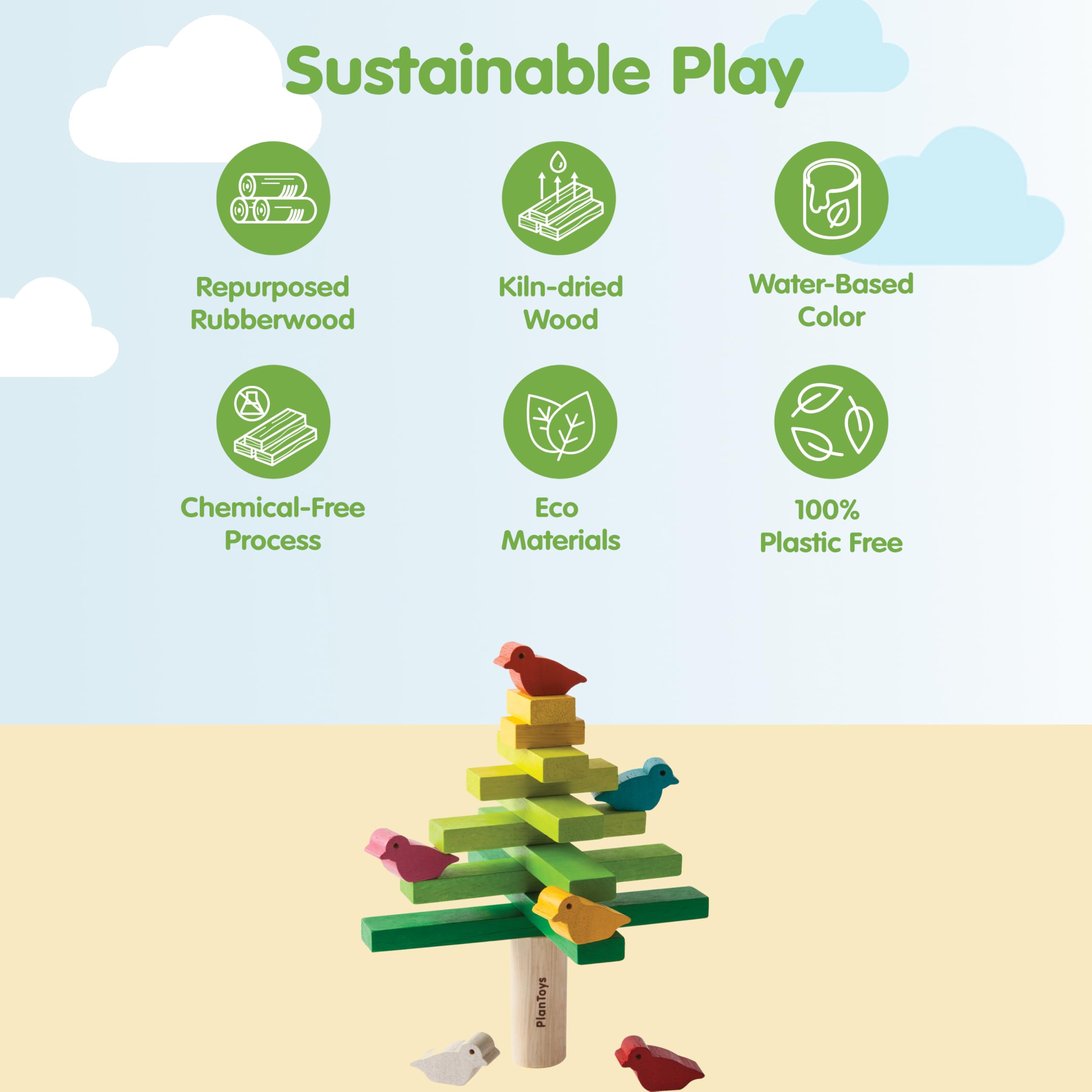 PlanToys Wooden Balancing Tree Game – Montessori Stacking Toy with Birds for Fine Motor Skills