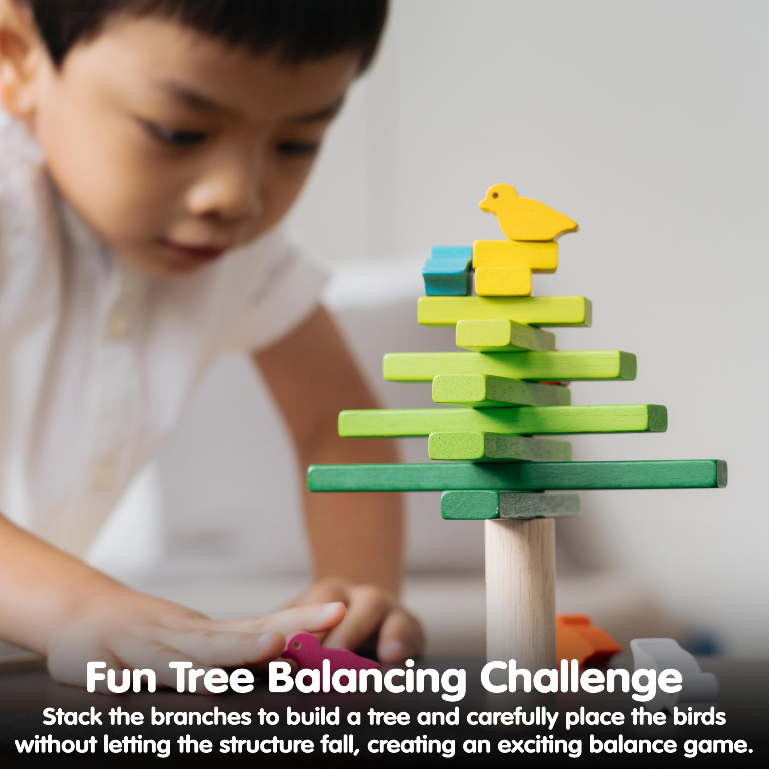 PlanToys Wooden Balancing Tree Game – Montessori Stacking Toy with Birds for Fine Motor Skills