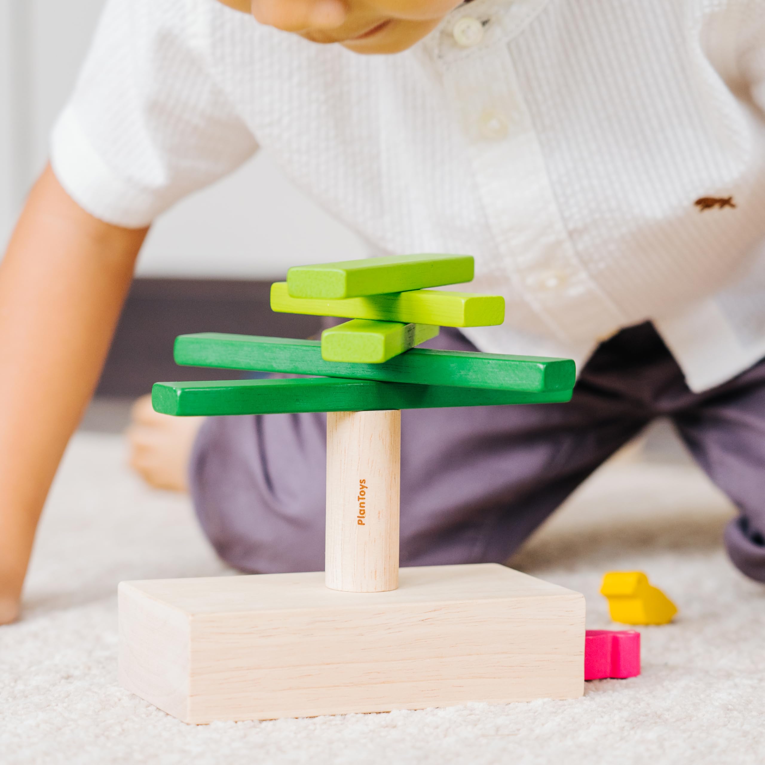 PlanToys Wooden Balancing Tree Game – Montessori Stacking Toy with Birds for Fine Motor Skills