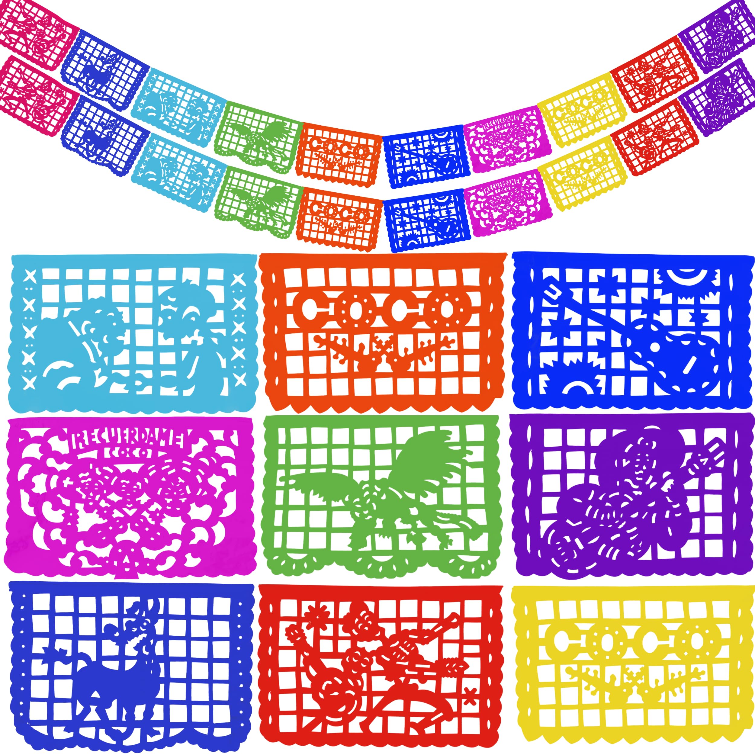 Plastic Papel Picado Banner Set (2 Pack) – 30ft Mexican Party Décor for Día de Muertos, Cinco de Mayo, Birthdays