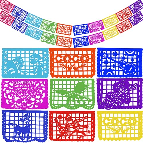 Plastic Papel Picado Banner Set (2 Pack) – 30ft Mexican Party Décor for Día de Muertos, Cinco de Mayo, Birthdays
