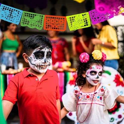 Plastic Papel Picado Banner Set (2 Pack) – 30ft Mexican Party Décor for Día de Muertos, Cinco de Mayo, Birthdays