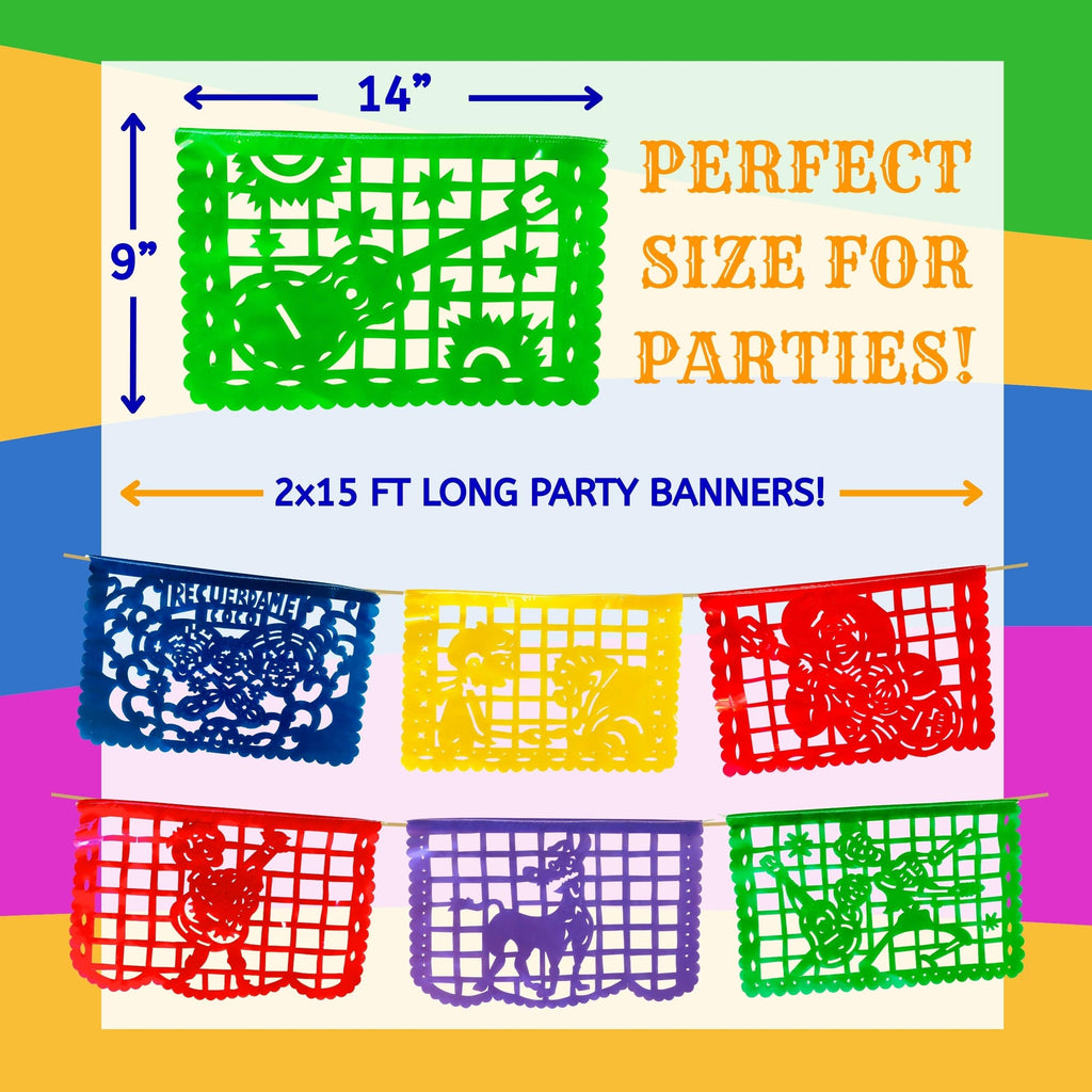 Plastic Papel Picado Banner Set (2 Pack) – 30ft Mexican Party Décor for Día de Muertos, Cinco de Mayo, Birthdays