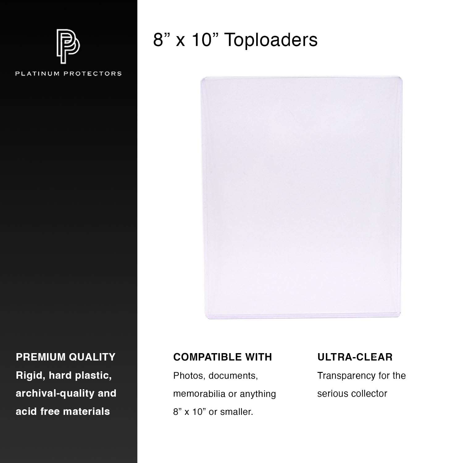 Platinum Protectors 8x10 Toploaders (10-Pack) - Rigid Plastic Holders for Photos & Collectibles