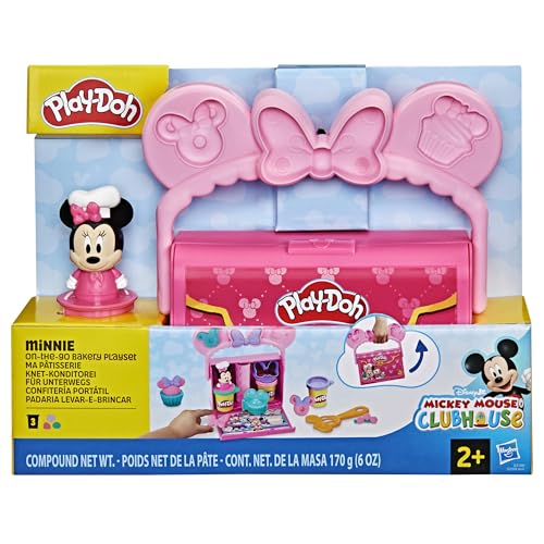 Play-Doh Disney Minnie Mouse On-the-Go Bakery Playset with Stamper Figure & 3 Cans, Toddler Arts & Crafts Toy for Ages 2+