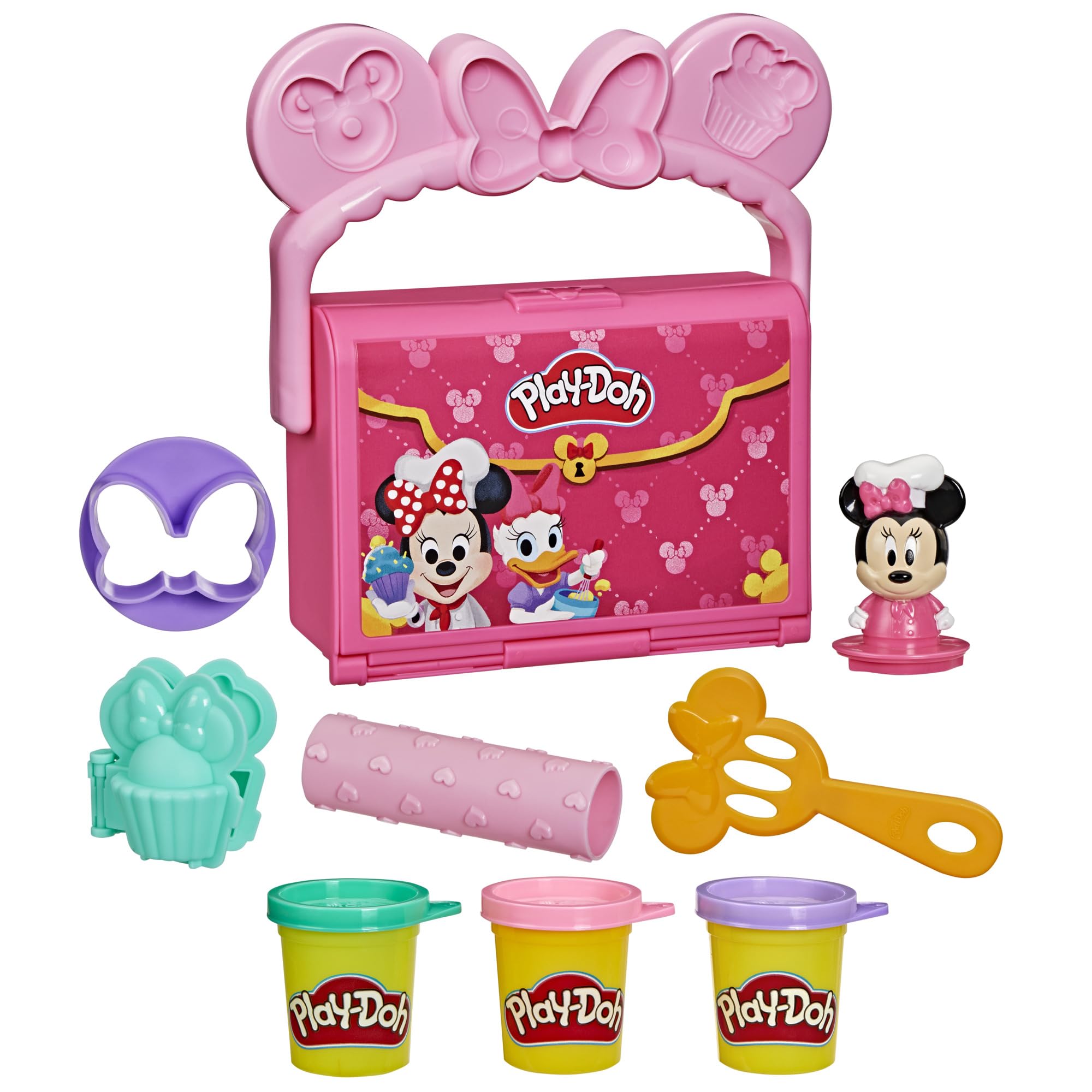 Play-Doh Disney Minnie Mouse On-the-Go Bakery Playset with Stamper Figure & 3 Cans, Toddler Arts & Crafts Toy for Ages 2+