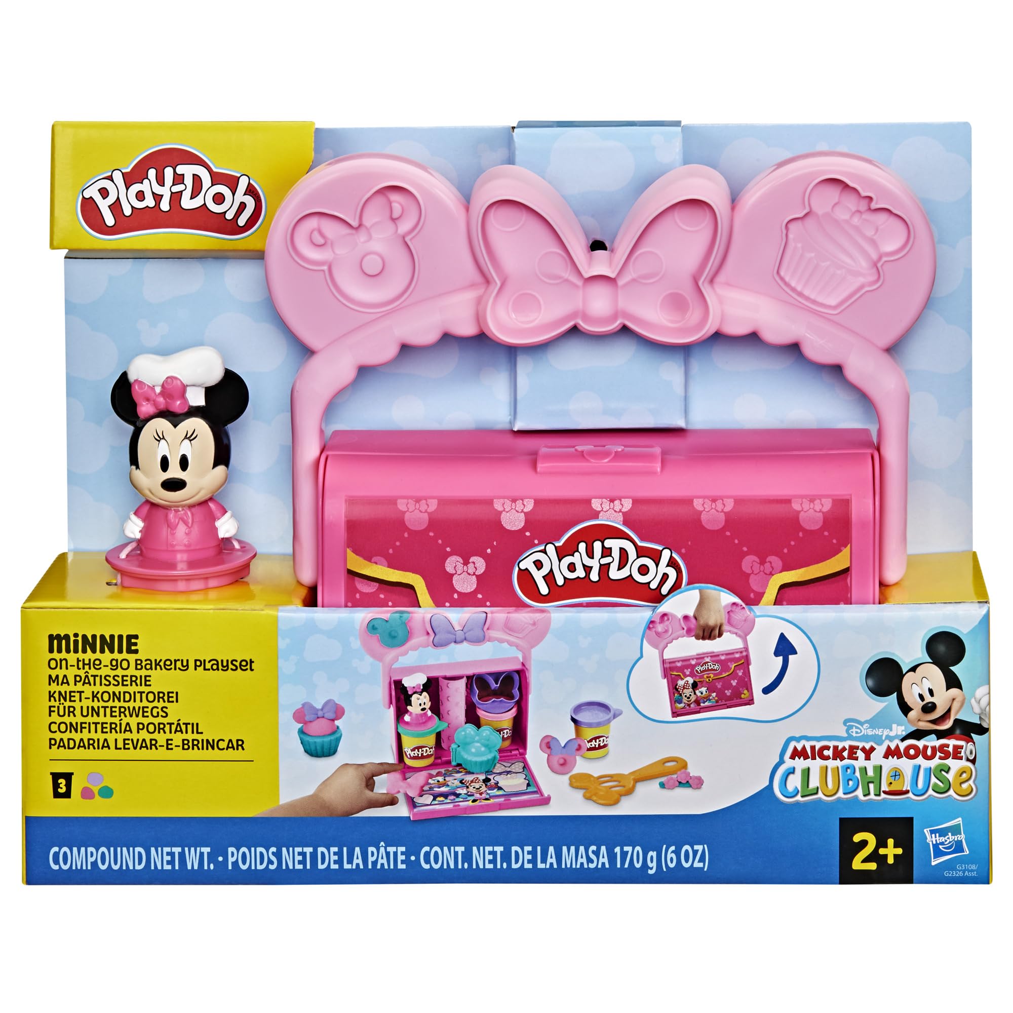 Play-Doh Disney Minnie Mouse On-the-Go Bakery Playset with Stamper Figure & 3 Cans, Toddler Arts & Crafts Toy for Ages 2+