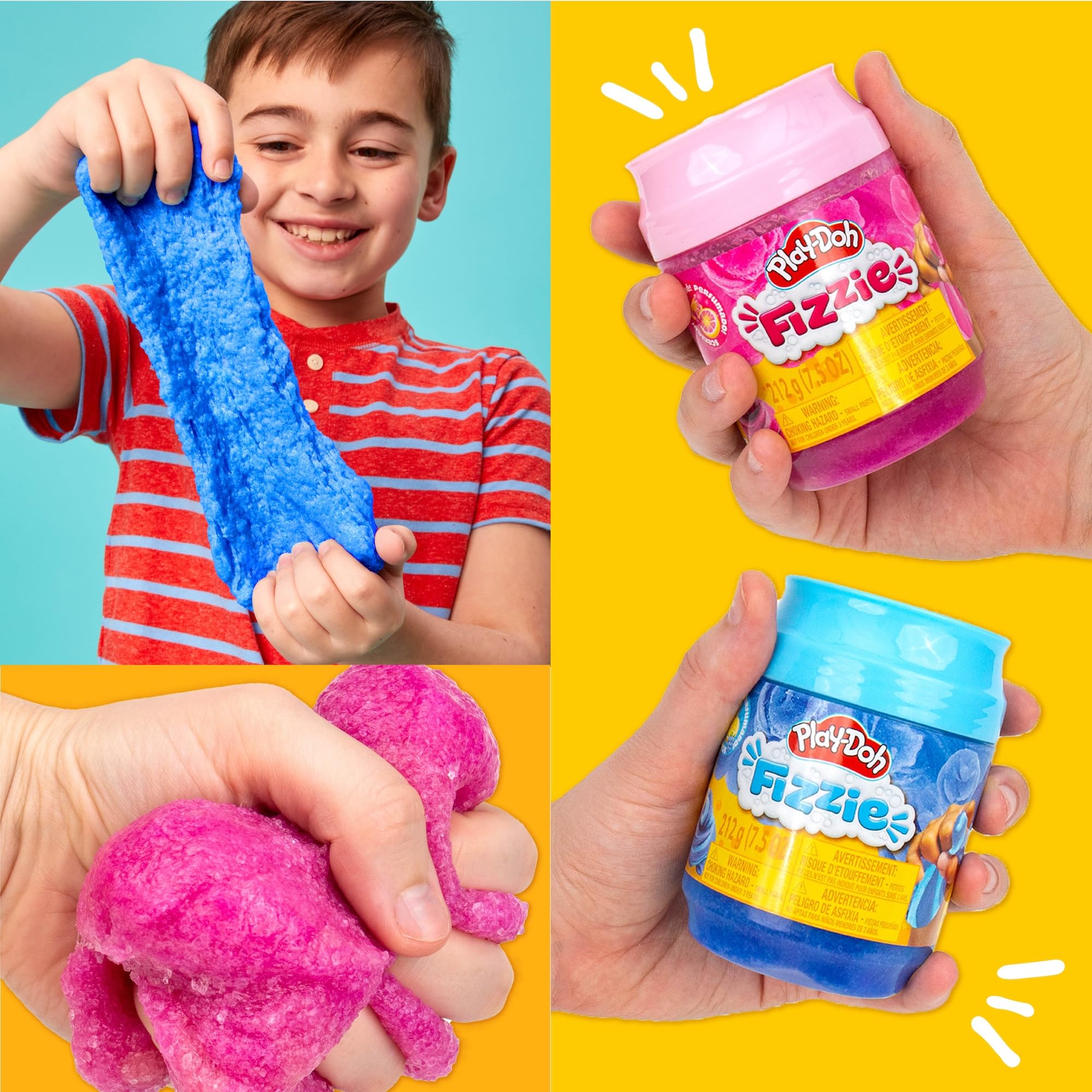 Play-Doh Fizzie Slime – 2 Scented Cans of Strawberry & Blue Raspberry Sensory Toy