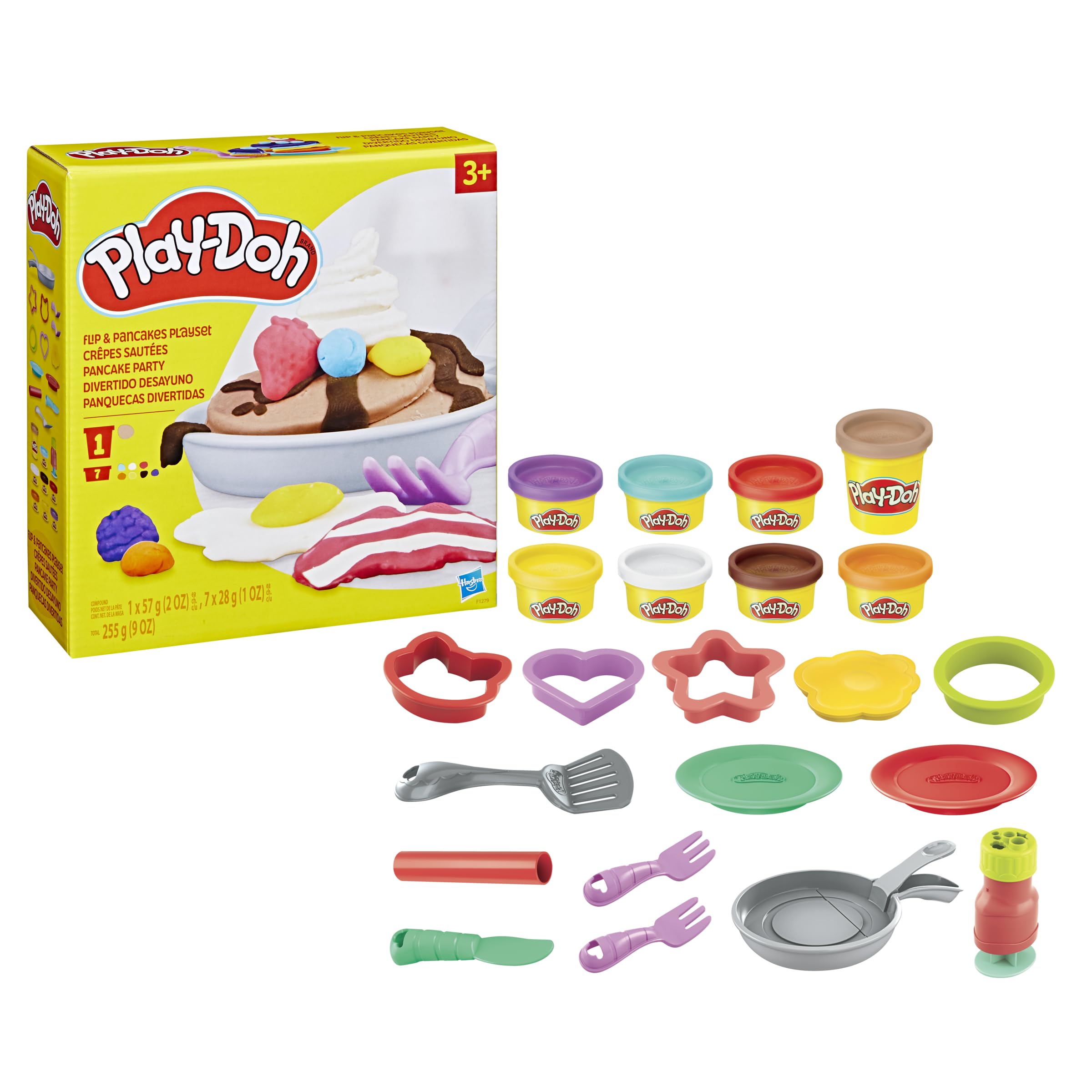 Play-Doh Flip 'n Pancakes Set – 14 Accessories, 8 Cans, Button-Operated Flipping Pan for Kids Ages 3+