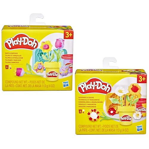 Play-Doh Flower Two Pack: Tulips, Daffodils, Sunflower & Daisies – Kids Arts & Crafts Kit