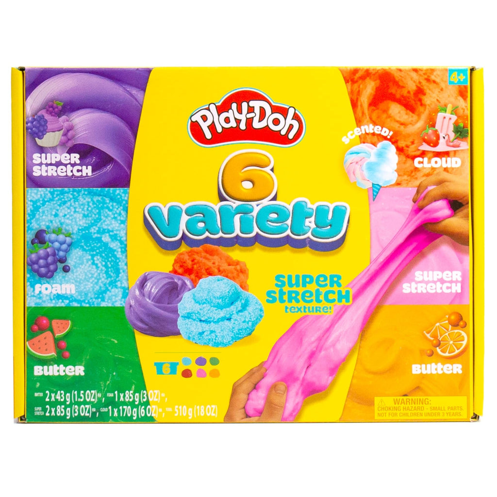 Play-Doh Scented Slime Variety Pack - 6 Super Scented Slimes with Strawberry, Grape, Cotton Candy, Blue Raspberry, Watermelon, Citrus - Super Stretch, Foam, Butter & Cloud Textures