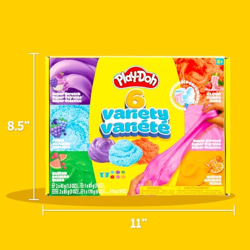 Play-Doh Scented Slime Variety Pack - 6 Super Scented Slimes with Strawberry, Grape, Cotton Candy, Blue Raspberry, Watermelon, Citrus - Super Stretch, Foam, Butter & Cloud Textures