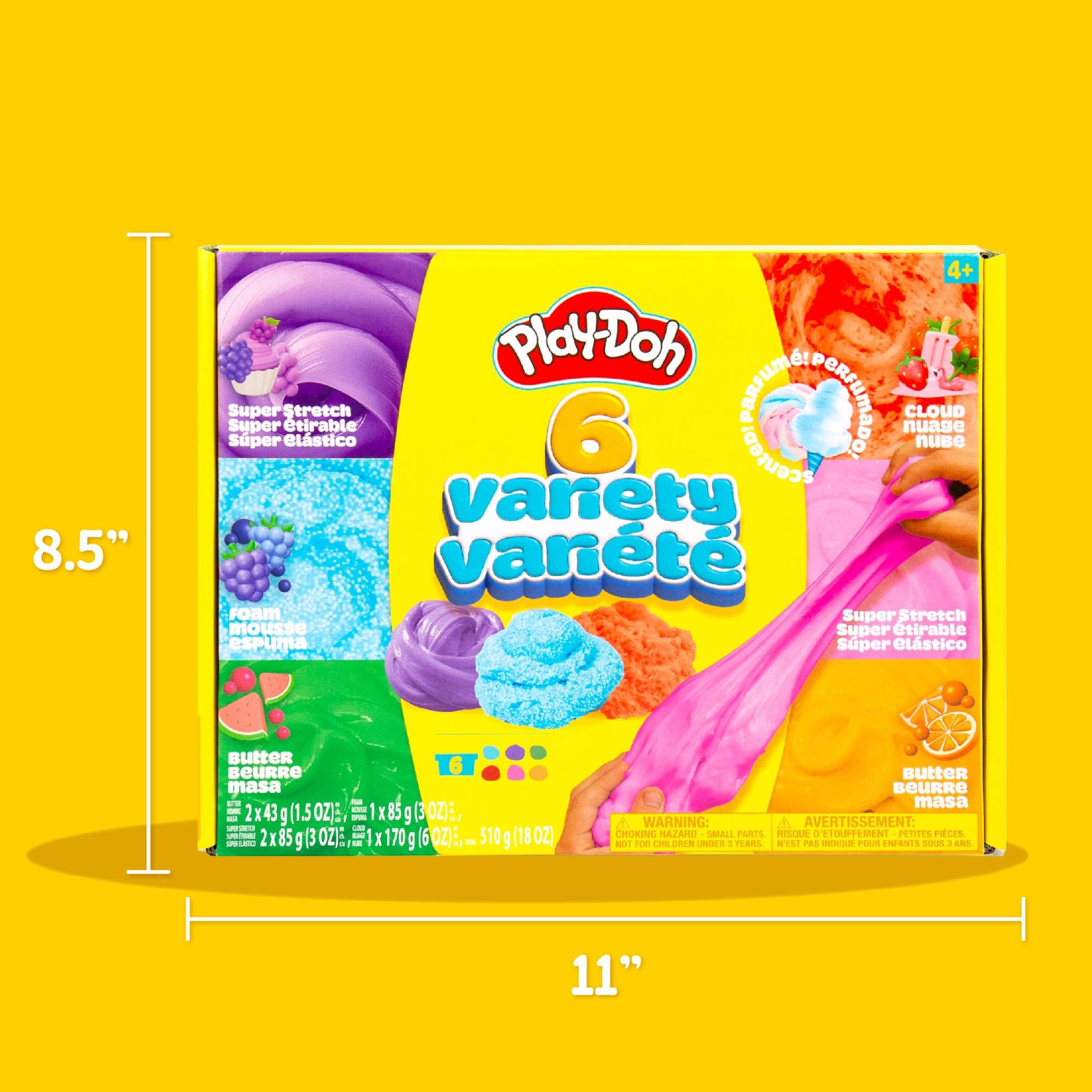 Play-Doh Scented Slime Variety Pack - 6 Super Scented Slimes with Strawberry, Grape, Cotton Candy, Blue Raspberry, Watermelon, Citrus - Super Stretch, Foam, Butter & Cloud Textures