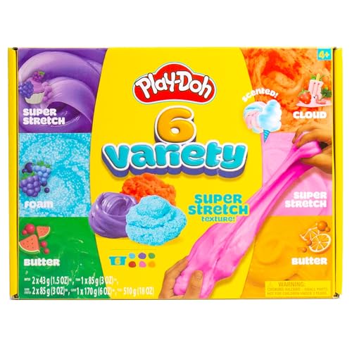 Play-Doh Scented Slime Variety Pack - 6 Super Scented Slimes with Strawberry, Grape, Cotton Candy, Blue Raspberry, Watermelon, Citrus - Super Stretch, Foam, Butter & Cloud Textures