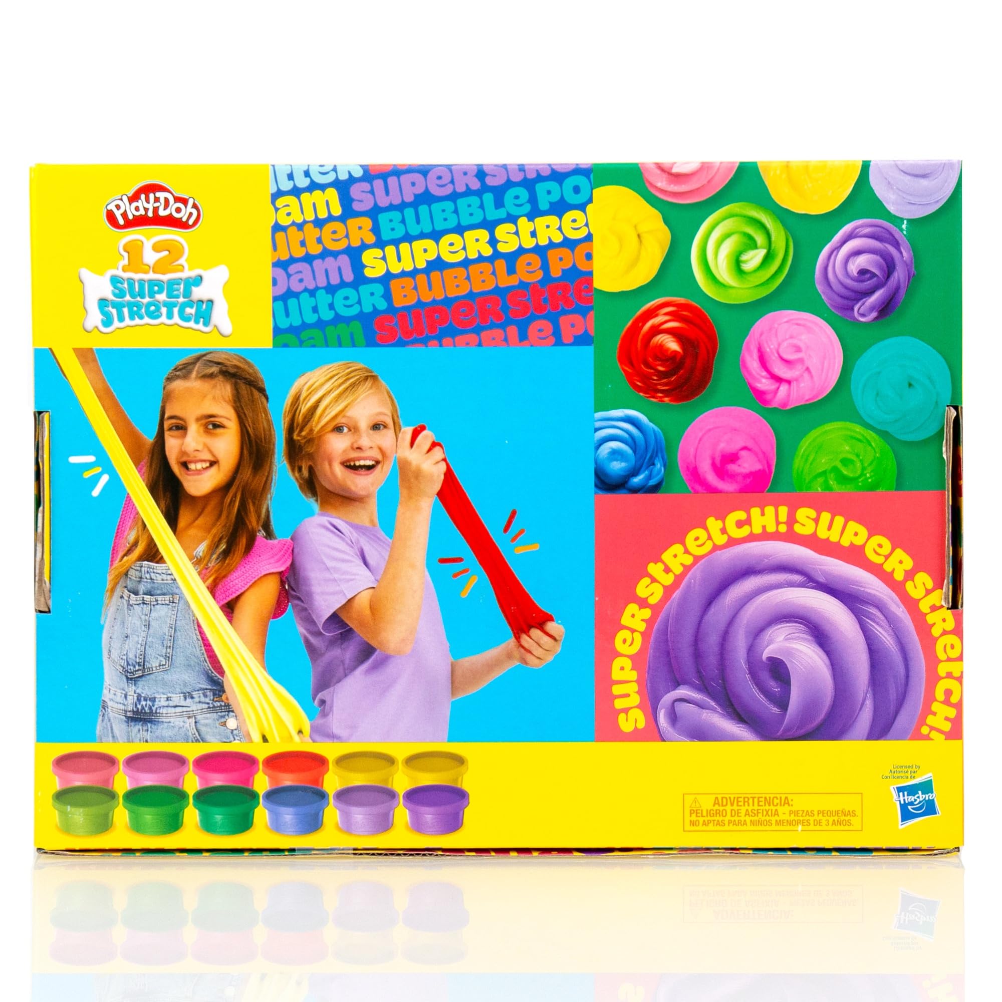 Play-Doh Super Stretch Slime 12-Pack: Rainbow Colors, Pre-Made, No Mess