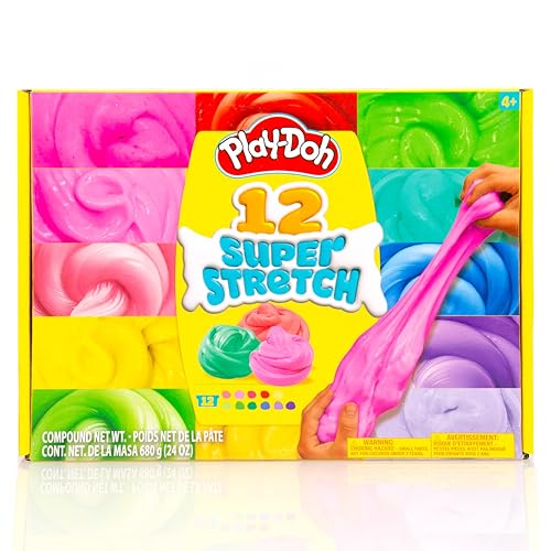 Play-Doh Super Stretch Slime 12-Pack: Rainbow Colors, Pre-Made, No Mess
