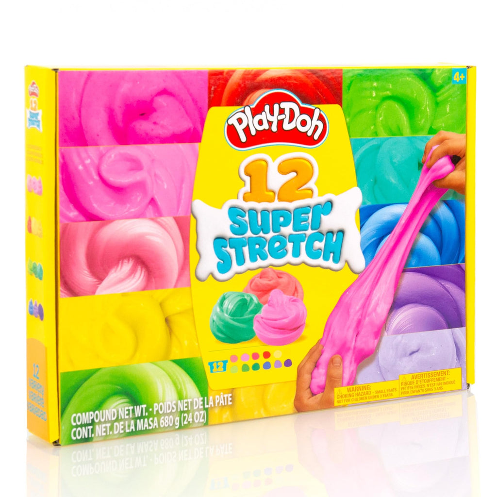 Play-Doh Super Stretch Slime 12-Pack: Rainbow Colors, Pre-Made, No Mess