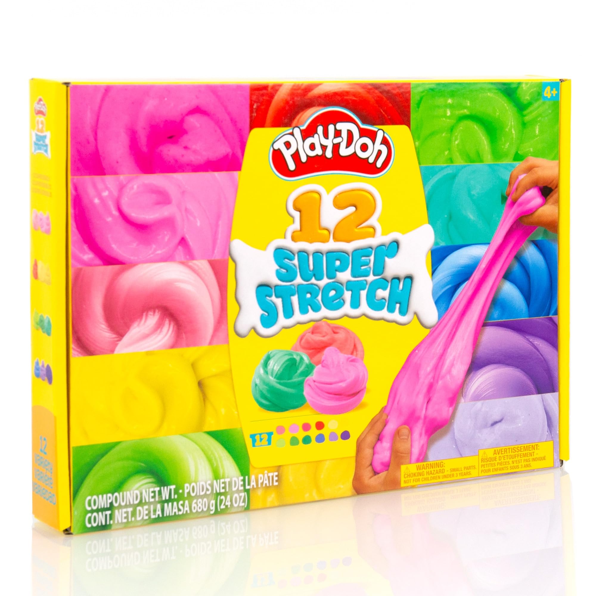 Play-Doh Super Stretch Slime 12-Pack: Rainbow Colors, Pre-Made, No Mess