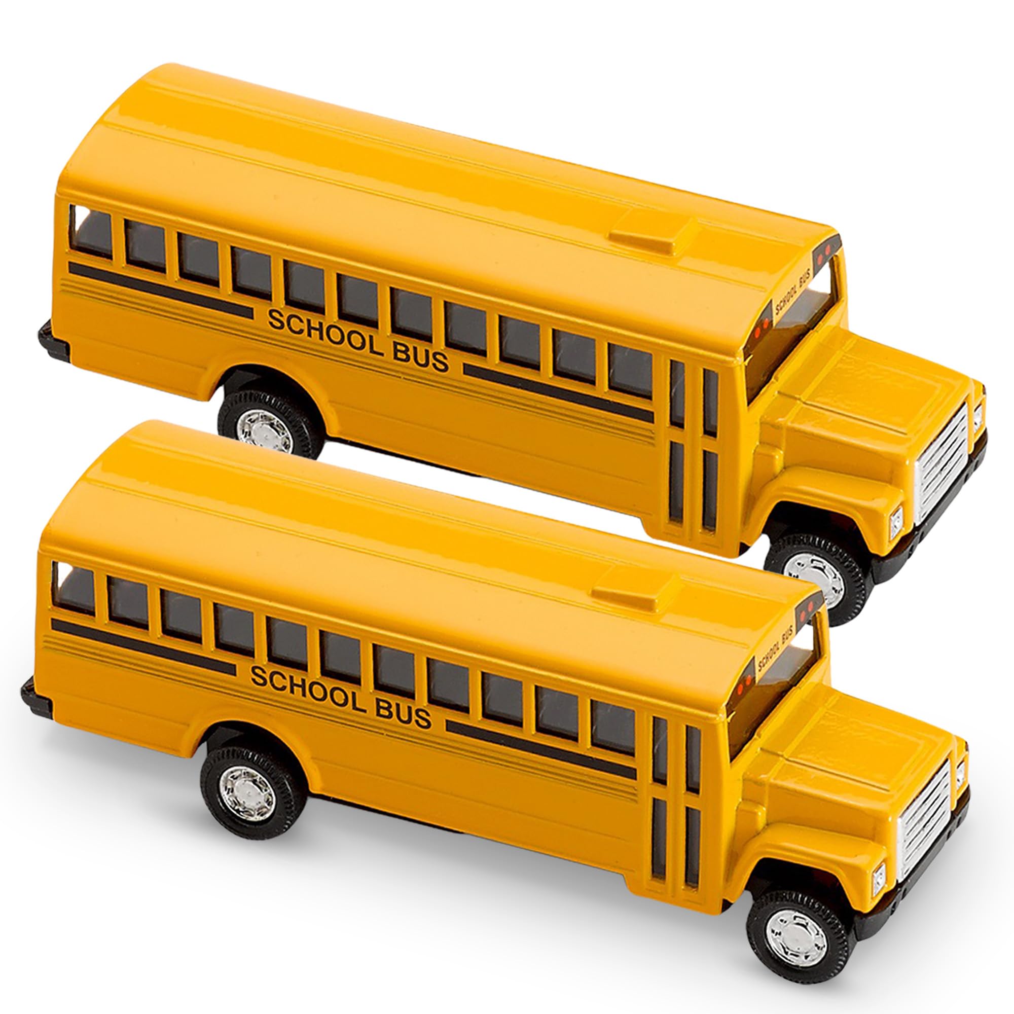 Playbees 2-Pack Pullback Diecast School Buses - Yellow Metal with Write-On Surfaces, 5 Inch Party Favors for Kids