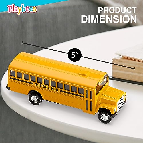 Playbees 2-Pack Pullback Diecast School Buses - Yellow Metal with Write-On Surfaces, 5 Inch Party Favors for Kids