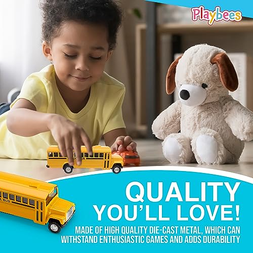 Playbees 2-Pack Pullback Diecast School Buses - Yellow Metal with Write-On Surfaces, 5 Inch Party Favors for Kids
