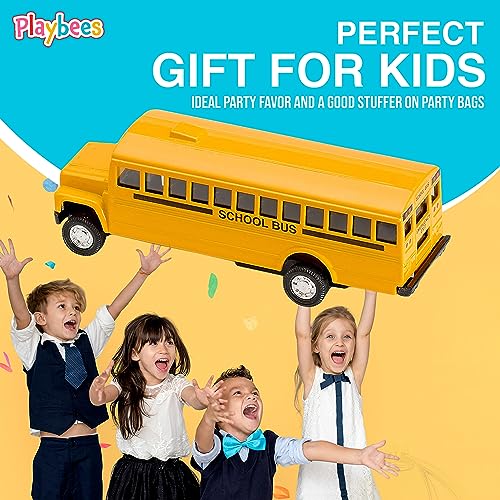 Playbees 2-Pack Pullback Diecast School Buses - Yellow Metal with Write-On Surfaces, 5 Inch Party Favors for Kids