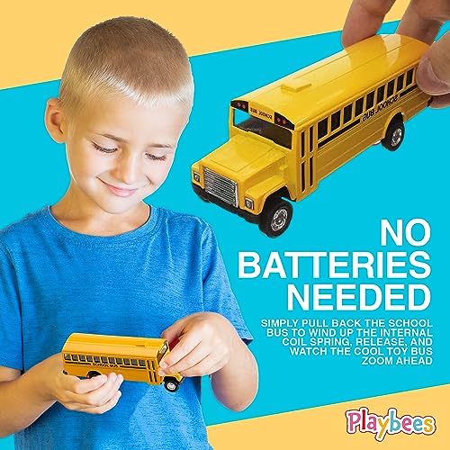 Playbees 2-Pack Pullback Diecast School Buses - Yellow Metal with Write-On Surfaces, 5 Inch Party Favors for Kids