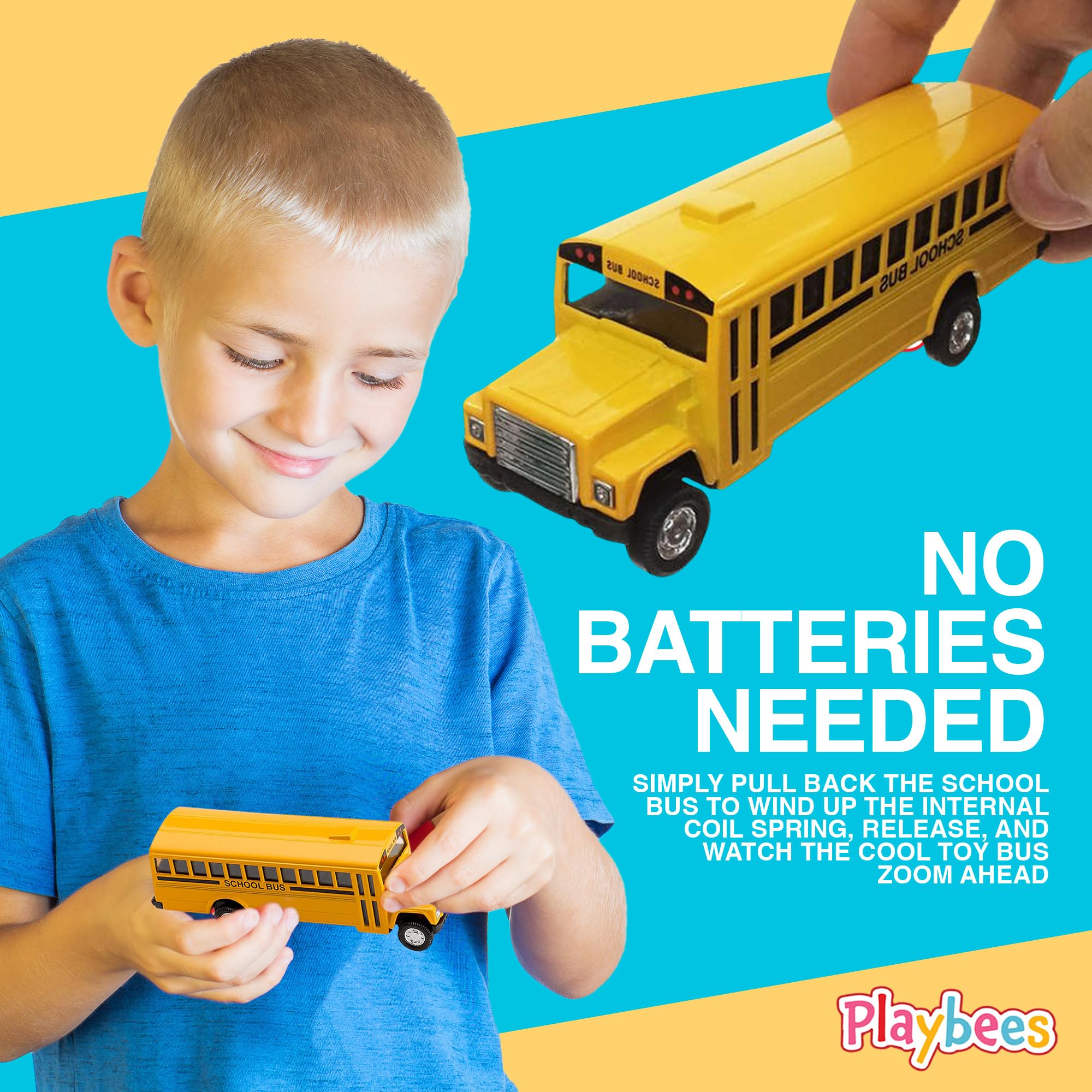 Playbees 2-Pack Pullback Diecast School Buses - Yellow Metal with Write-On Surfaces, 5 Inch Party Favors for Kids
