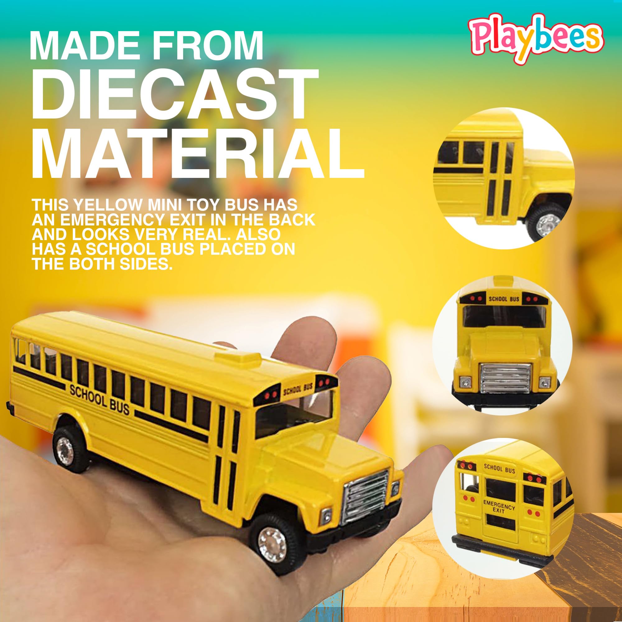 Playbees 2-Pack Pullback Diecast School Buses - Yellow Metal with Write-On Surfaces, 5 Inch Party Favors for Kids