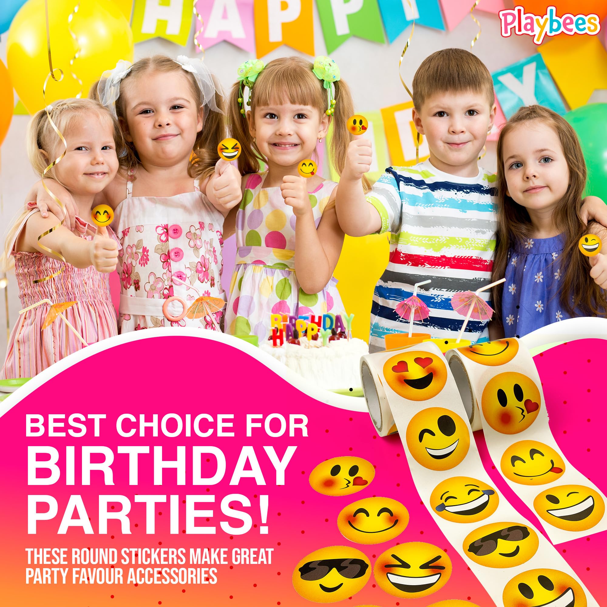Playbees 200-Pack Emoticon Stickers - 1.5-Inch Round Smiley Decals for Notebooks, Laptops, and Arts & Crafts