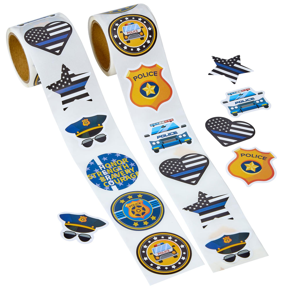 Playbees 200-Pack Police Stickers for Kids – Law Enforcement Badges, Thin Blue Line, American Flag & Car Designs
