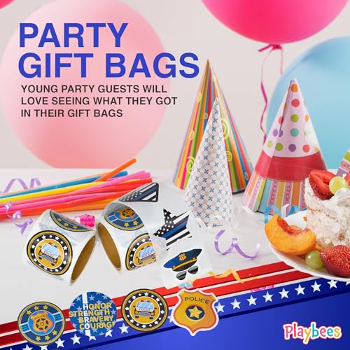 Playbees 200-Pack Police Stickers for Kids – Law Enforcement Badges, Thin Blue Line, American Flag & Car Designs