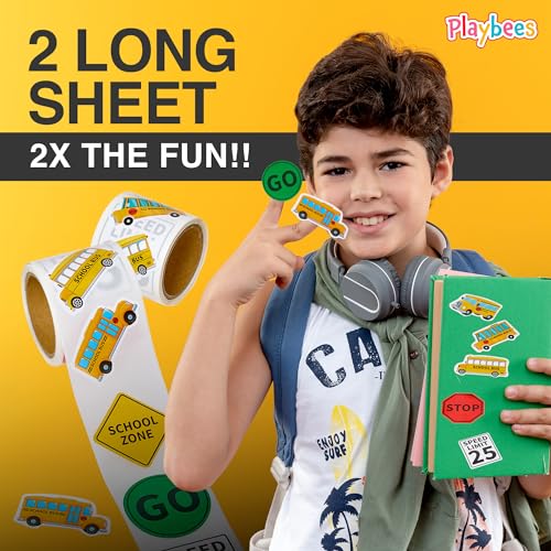 Playbees 200-Pack School Bus Stickers – Educational Decor, Classroom Prizes & DIY Crafts