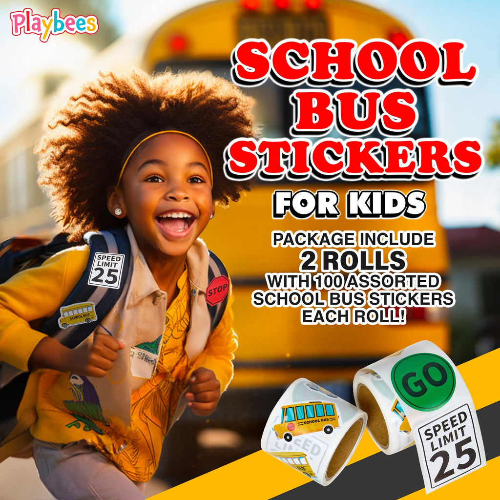Playbees 200-Pack School Bus Stickers – Educational Decor, Classroom Prizes & DIY Crafts
