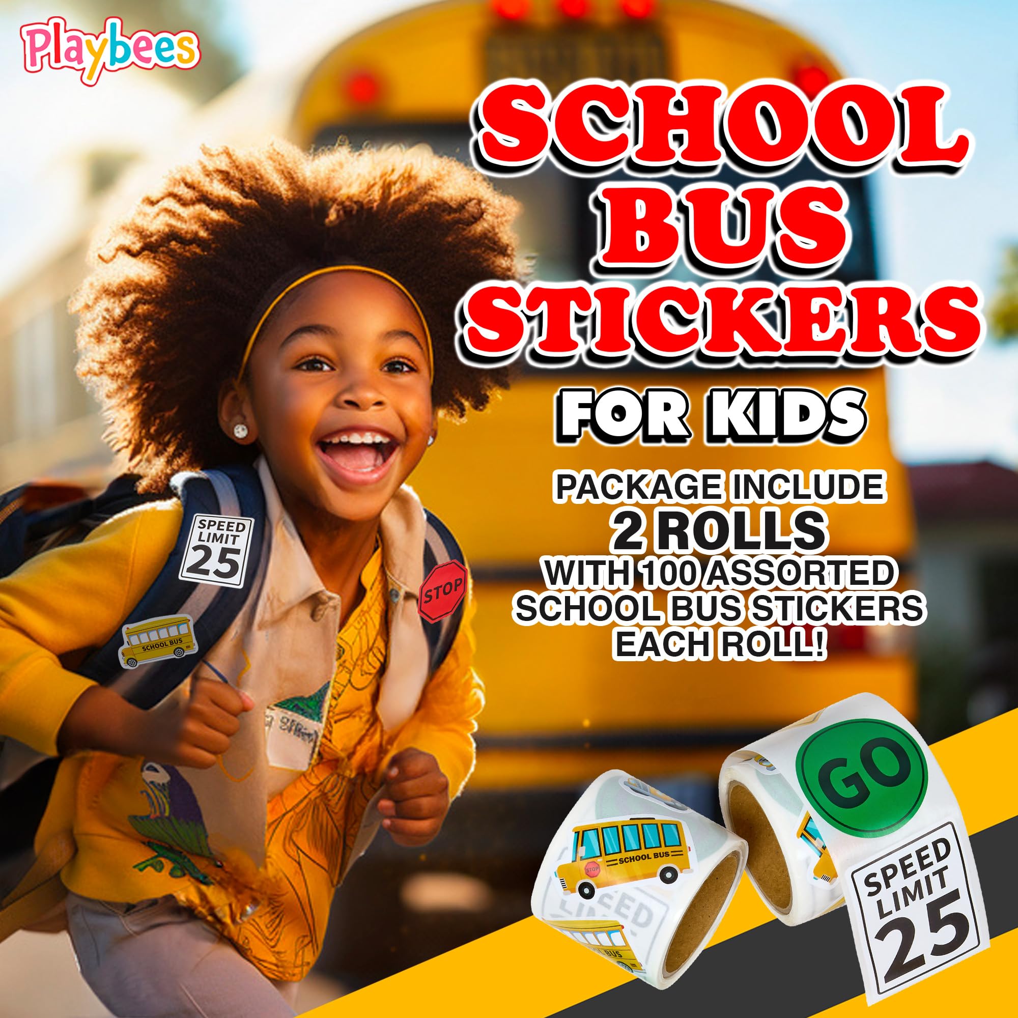 Playbees 200-Pack School Bus Stickers – Educational Decor, Classroom Prizes & DIY Crafts