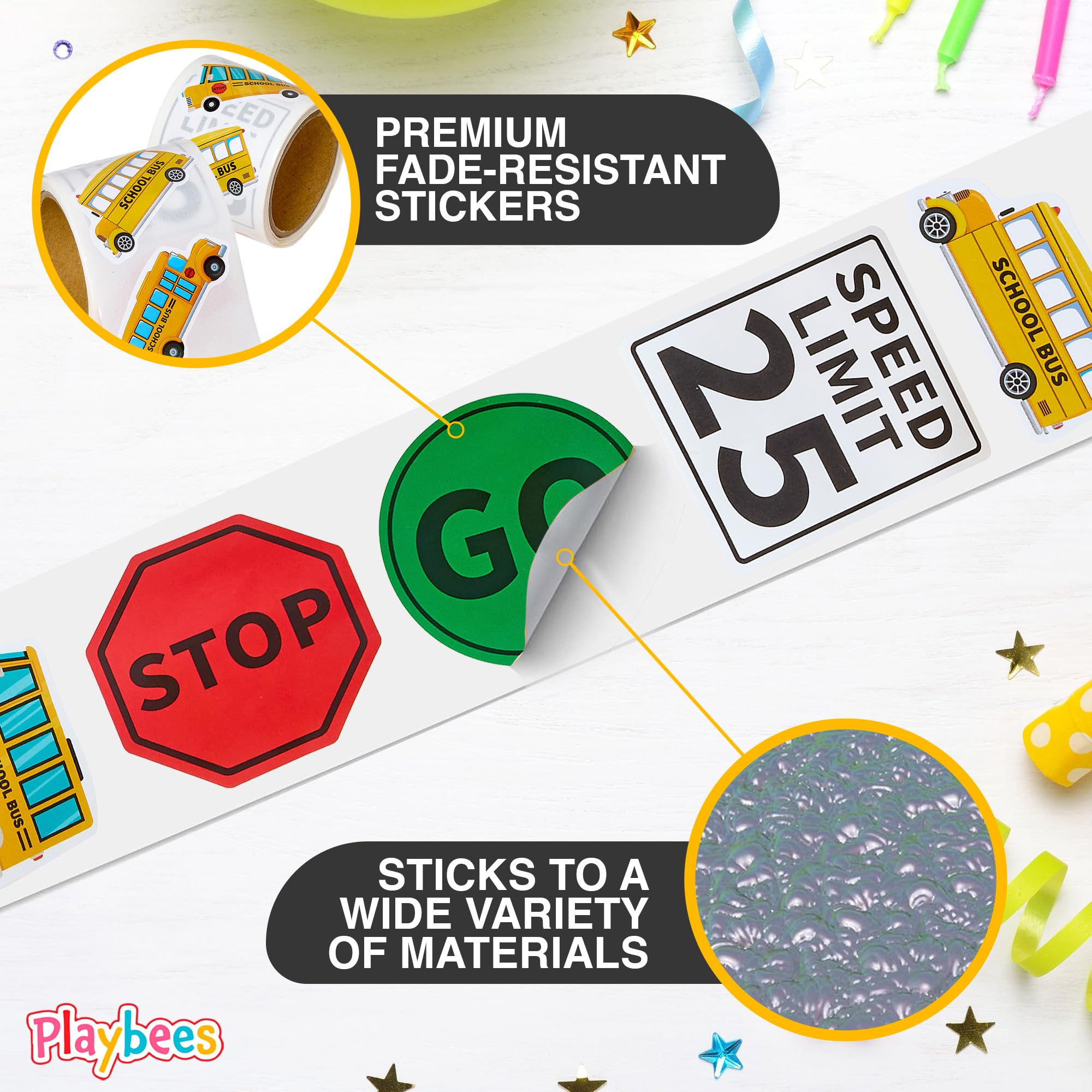 Playbees 200-Pack School Bus Stickers – Educational Decor, Classroom Prizes & DIY Crafts
