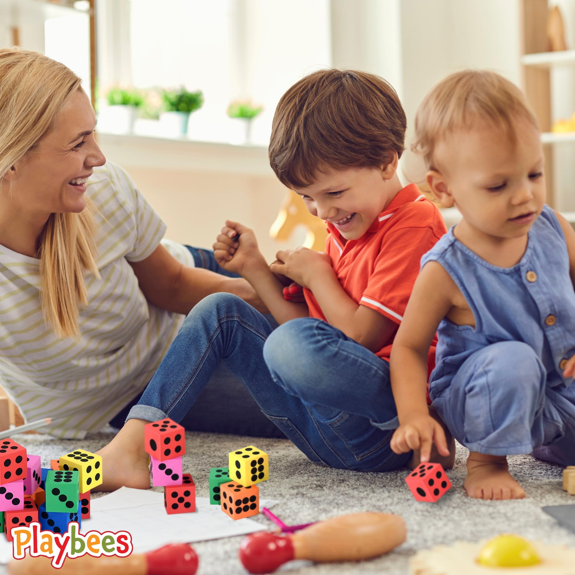 Playbees 24-Pack Foam Dice Set – 1.5 Inch Jumbo Non-Toxic Dice for Classroom Math, Games & Party Activities, Ages 3+