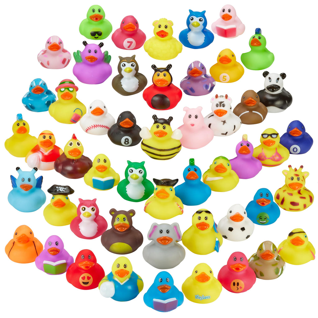 Playbees 25-Pack Assorted Rubber Duckies – 2-Inch Vinyl Bath Toys for Kids, Party Favors, and Sensory Play