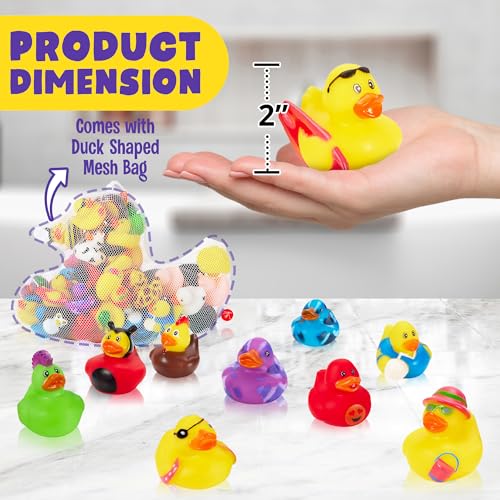 Playbees 25-Pack Assorted Rubber Duckies – 2-Inch Vinyl Bath Toys for Kids, Party Favors, and Sensory Play