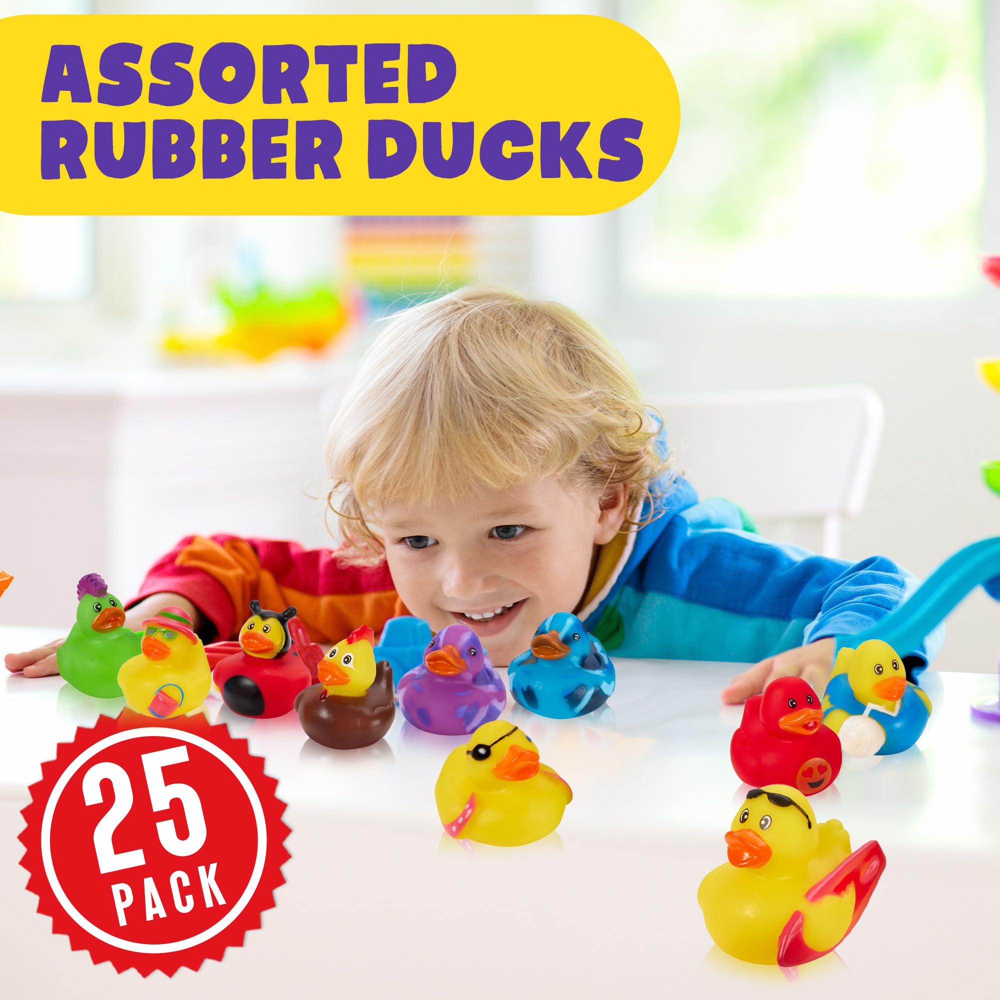 Playbees 25-Pack Assorted Rubber Duckies – 2-Inch Vinyl Bath Toys for Kids, Party Favors, and Sensory Play