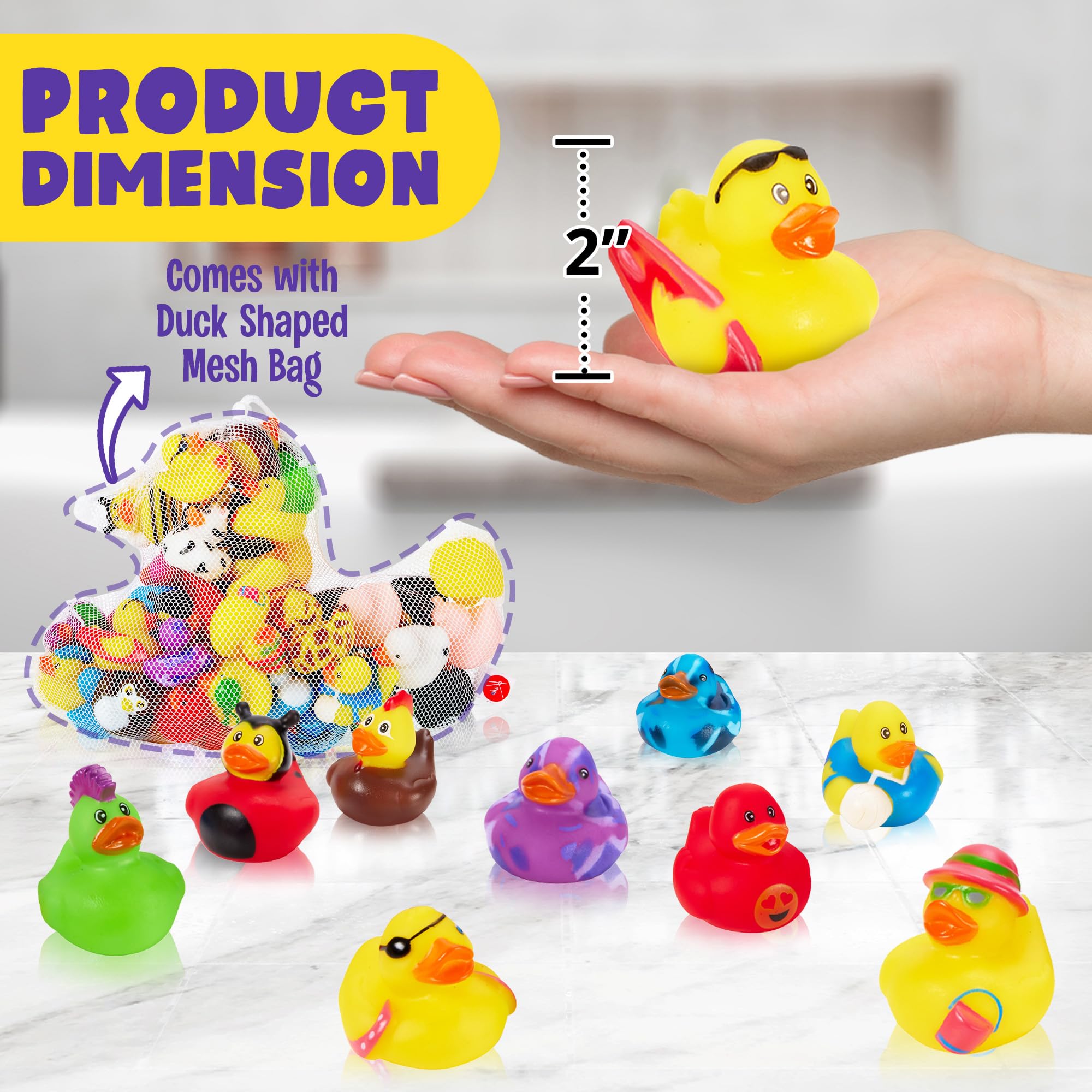 Playbees 25-Pack Assorted Rubber Duckies – 2-Inch Vinyl Bath Toys for Kids, Party Favors, and Sensory Play