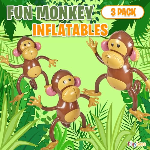 Playbees 27-Inch Inflatable Monkey 3-Pack – Jungle Safari Party Decorations