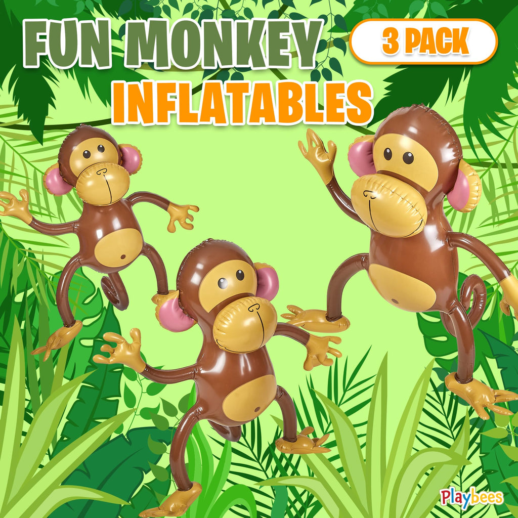 Playbees 27-Inch Inflatable Monkey 3-Pack – Jungle Safari Party Decorations