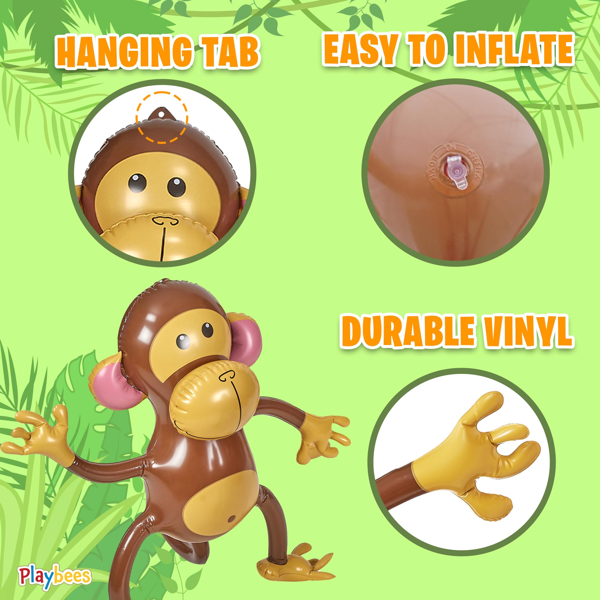 Playbees 27-Inch Inflatable Monkey 3-Pack – Jungle Safari Party Decorations